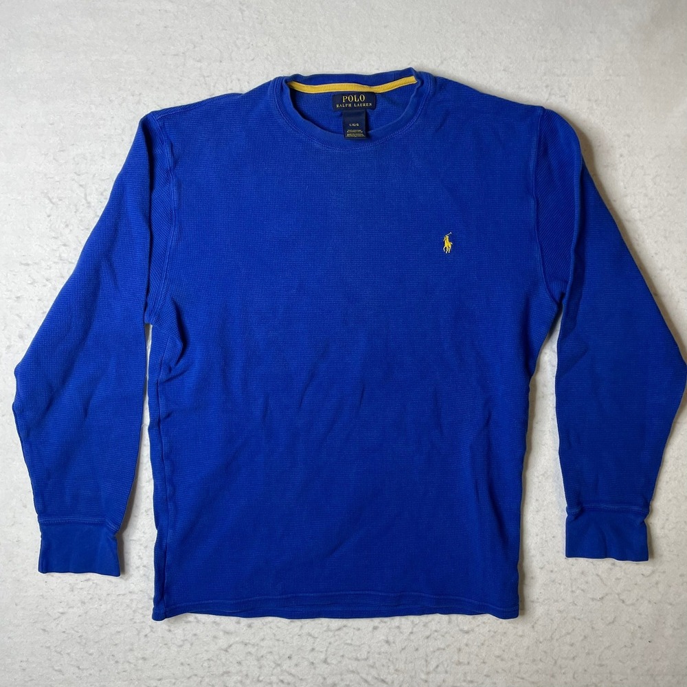 Polo Ralph Lauren Waffle Knit‎ Long Sleeve Shirt Royal Blue Mens L/G Cotton